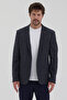 Fezziro Men's Dark Navy Blue Polyviscon Fabric Slim Fit Mono Collar Sports Blazer Jacket - 6