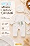 3 Piece 100% Cotton Muslin Ecru Bohemian Leaf Printed Double Breasted Hospital Discharge Set 0-3 Months - 2