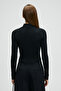 Calida women's Mock Neck Corded Fabric look Slim Fit knitwear black sweater - 6