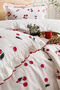 Double Duvet Cover Set Cotton Red Cherry Pattern Ornamental Overlocked Ruffles - 3