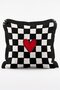 Set of 4 Fringed Throw Pillow Covers with Red Heart Motif and Black and White Checkered and Striped Patterns - 4