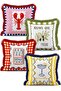 Italian-Themed 4-Piece Fringed Cushion Cover Set with Lobster, Olive, and Sardine Patterns