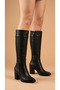 Women's High Heeled Leather Look Long Boots - 2