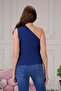 Women's Navy Blue Off-The-Shoulder Knitwear Blouse - 3