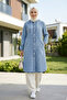 Women's Hooded Buttoned Denim Blue Jacket - 5
