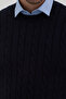 Pales Men's Navy Blue Braided 100% Cotton Crew Neck Sweater - 2