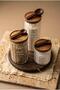 Set of 3 Striped Glass Jars with Wooden Stands 500-700-1000 ml - Acacia Vacuum Lid with Spoon - 2
