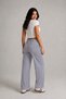 Women's Gray High-Waisted, Linen Textured Gabardine, Elastic Waist, Lace-Up, Pocketed, Comfortable Fit Pants - 6