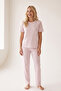 White Pink Patterned Cotton Ribbed Camisole Knitted Pajama Set 26120402 - 2