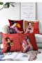 Double Sided Red Japanese Girls Designed 4-Piece Decorative Raschel Knitted Throw Pillow Cover Set