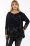 Flock Print Rose Motif Long Sleeve Skirt and Lace Blouse with Sleeve - 2
