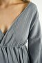 V-Neck Cotton Linen Dress - Gray - 2