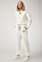 Women's Ecru Fleece Printed Tracksuit Set DD00730