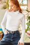 Women's White Turtleneck Finger Detailed Lycra Crop Blouse BLZ-19001644 - 2