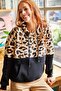 Women's Black Leopard Fleece Leopard Detailed Thick Sweatshirt with Fleece Inside SWT-19000470