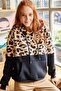 Women's Black Leopard Fleece Leopard Detailed Thick Sweatshirt with Fleece Inside SWT-19000470 - 4