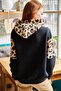Women's Black Leopard Fleece Leopard Detailed Thick Sweatshirt with Fleece Inside SWT-19000470 - 6