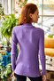 Women's Purple Zippered Turtleneck Lycra Blouse BLZ-19001155 - 6