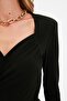 Siyah Vatkalı Drape Detaylı Fitted/Vücuda Oturan Esnek Çıtçıtlı Örme Body TWOAW22BD0156 - 11