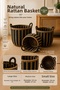 Set of 3 Natural Wicker Flower Pots Large Size Decorative Flower Basket Handmade Wicker Basket - 3