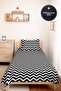 Black Zigzag Geometric Youth Room Single Pique Set - Modern 160X220 cm Quilted Bedspread