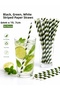 Black Green White Striped Paper Straws 6mm X 19.7 cm -50 Pieces