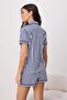 Lacivert %100 Pamuklu Çizgili Biyeli Şortlu Örme Pijama Takımı THMSS25PT00416 - 4