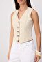 Ecru 100% Cotton Floral Embroidered Denim Vest Twoss26Ye00042 - 6
