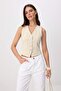 Ecru 100% Cotton Floral Embroidered Denim Vest Twoss26Ye00042 - 4