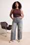 Mavi Lastikli Yüksek Bel Comfort/Orta Esnek YENİ WİDE LEG Büyük Beden Jeans TBBSS26CJ00044