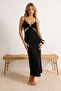 Siyah Dokuma Cut Out Detaylı Maxi Plaj Elbise TBESS24EL00127 - 2