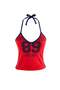 Red Slogan Fitted Halter Neck Sleeveless Crop Cotton Stretch Knitted Undershirt Twoss26Al00146 - 7