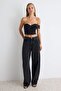 Siyah Dokuma Saten Detaylı Crop Büstiyer TPRAW27BS00005 - 2