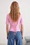 Açık Pembe Düz Fitted/Vücuda Oturan Kare Yaka Crop/Kısa Bağlama Detaylı Örme Bluz TWOAW27BZ00071 - 6
