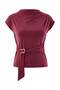 Bordo Düz Fitted/Vücuda Oturan Dik Yaka Ay Kol Kemerli Modal Kumaş Örme Bluz TWOAW27BZ00155 - 5