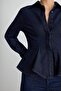 Koyu Mavi Az Esnek Peplum Fitted Denim Gömlek TWOAW27GO00054 - 3