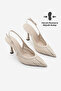 Women's Stiletto Pointed Toe Open Back V-Neck Hand Knitted Classic Heeled Shoes Nules Ecru - 2