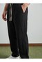 Men's Baggy Fit Elastic Waist 100% Cotton Linen Look Trousers Black 1007Dngr - 6