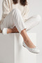 White Genuine Leather Women's Ballerinas with Bow Detail - 2