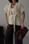 Gold Buttoned Mercerized Vest with Tassel and Belt Detail 5207 - 3