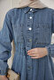 Blue Elastic Waist Buttoned Jeans Dress - 5