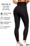 Black High Waist Gathering Diving Fabric No Show Side Seamless Women's Premium Scuba Daily Sports Leggings - 3