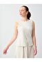 Beige Melange Slim Fit Crew Neck Sleeveless Cotton Pack Woven Blouse - 4