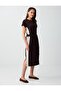 Bitter Coffee Round Neck Off Shoulder Modal Knitted Midi Dress - 2