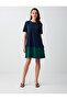 Navy Blue 100% Cotton Crew Neck Color Block Mini Dress