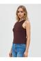 Bitter Brown Round Neck Slim Fit Sleeveless Knitted Tank Top - 4