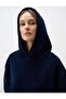 Navy Blue Relaxed Fit Hooded Velvet Sweatshirt - 6