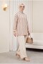Embossed Striped Single-Pocket Oversized Shirt - Brown