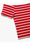 Cotton Short Sleeve Off-The-Shoulder Striped Madonna Collar T-Shirt - 5