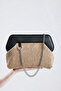 Heybes Women's Black Framed Herringbone Jute Clutch Handbag